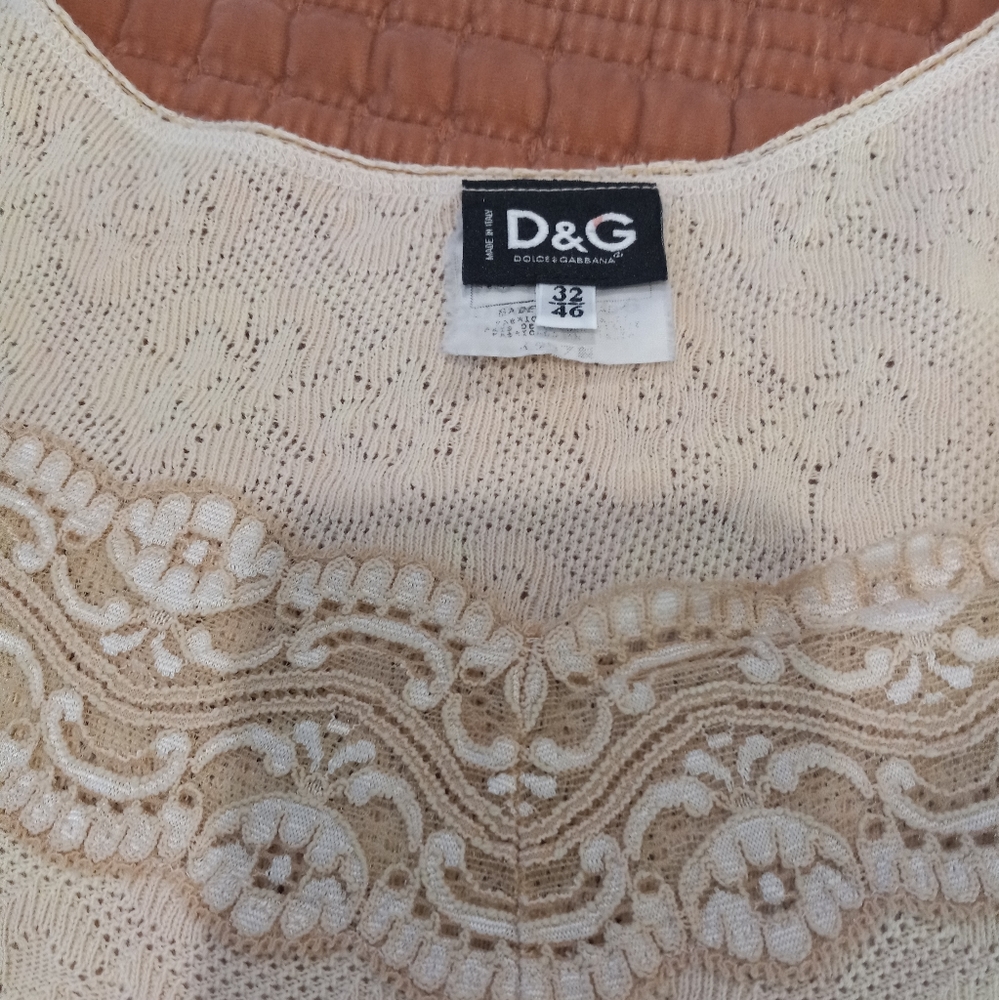 Dolce & Gabbana Beige Lace-Trim Knit Tank